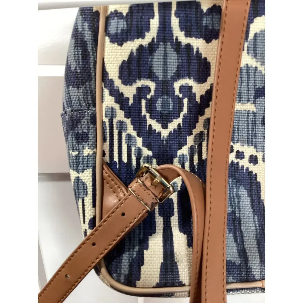Spartina‎ 449 Chloe Backpack Daufuskie Island Natural Linen Leather Bag Blue